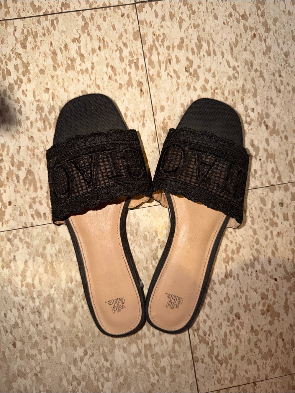 CIAO Black Lace Slide Sandals - Women's Slip-On NOT WIDE FEET FRIENDLY!!!